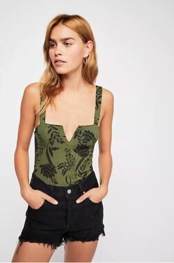 Intimately Free People Pippa Printed V-Wire Bodysuit in Army Combo sz. L